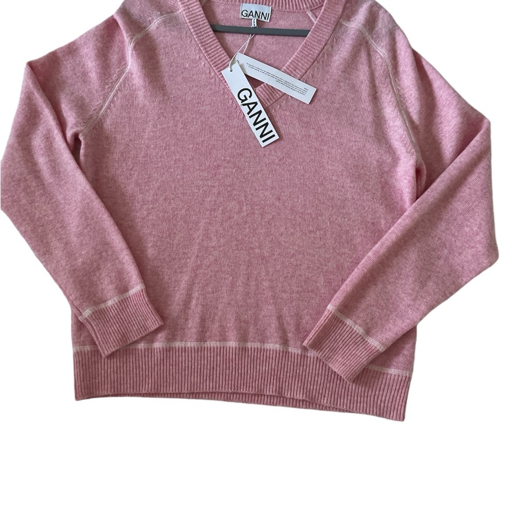 Ganni Pink Wool Knit V Neck Sweater. Size: S. Perfect condition. Price Reduced!.